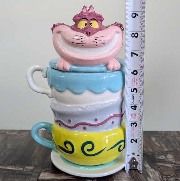 Disney Alice In Wonderland Cheshire Cat Stacked Teacups Canister Cookie Jar 🫙 - Picture 8 of 8